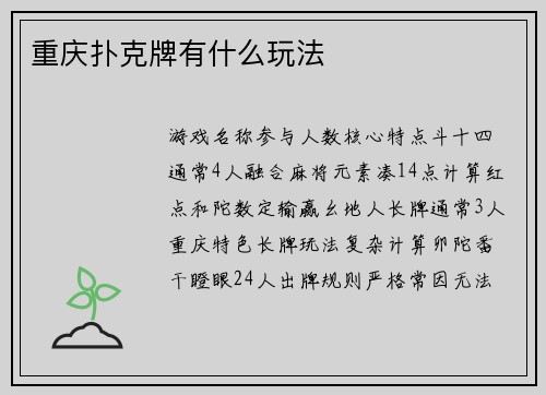 重庆扑克牌有什么玩法